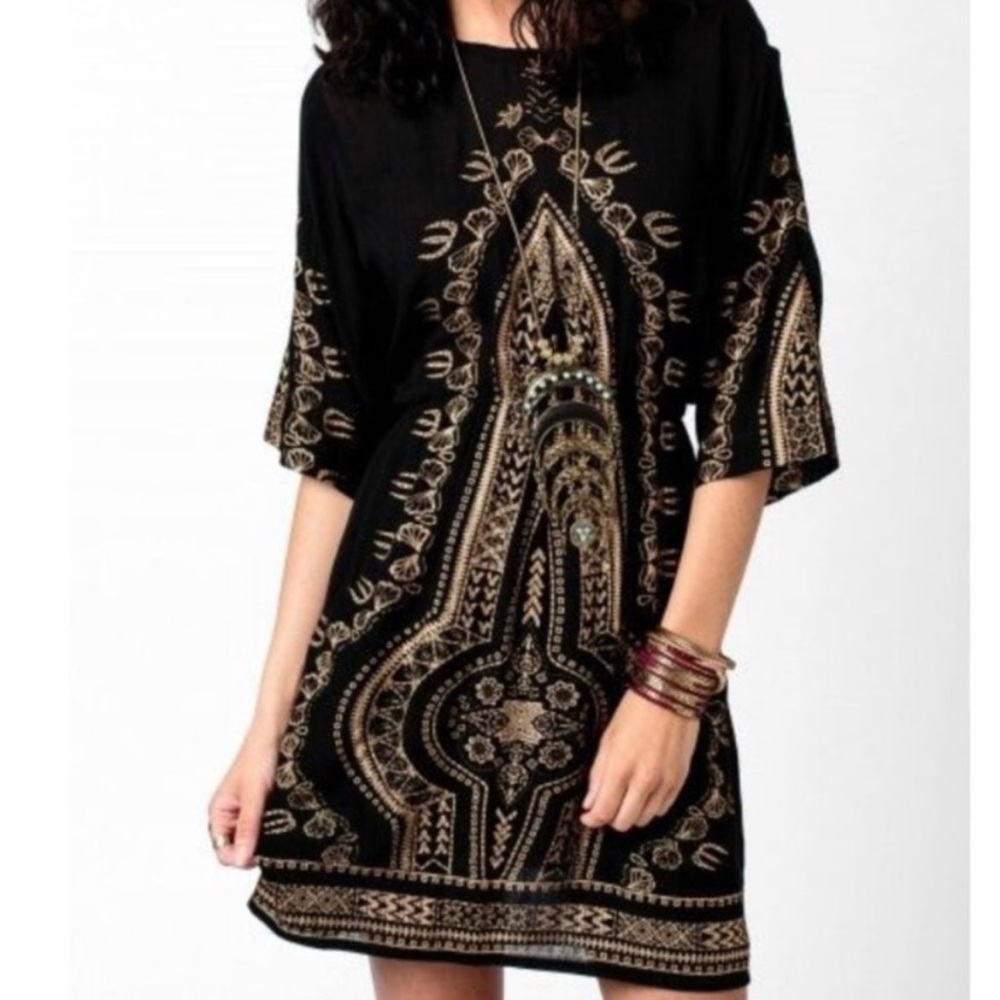 Earthbound Black and Gold Dashiki‎ Dress Size S